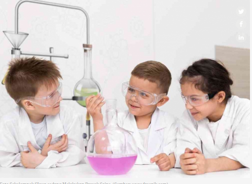 Foto Sekelompok SIswa sedang Melakukan Proyek Sains